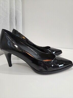 Tristan Black Patent Leather Pointed Toe Heels Size 37 2.75" Heel
